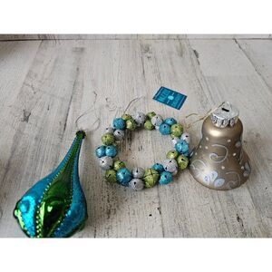 Bell wreath blue green silver ornament set Xmas tree